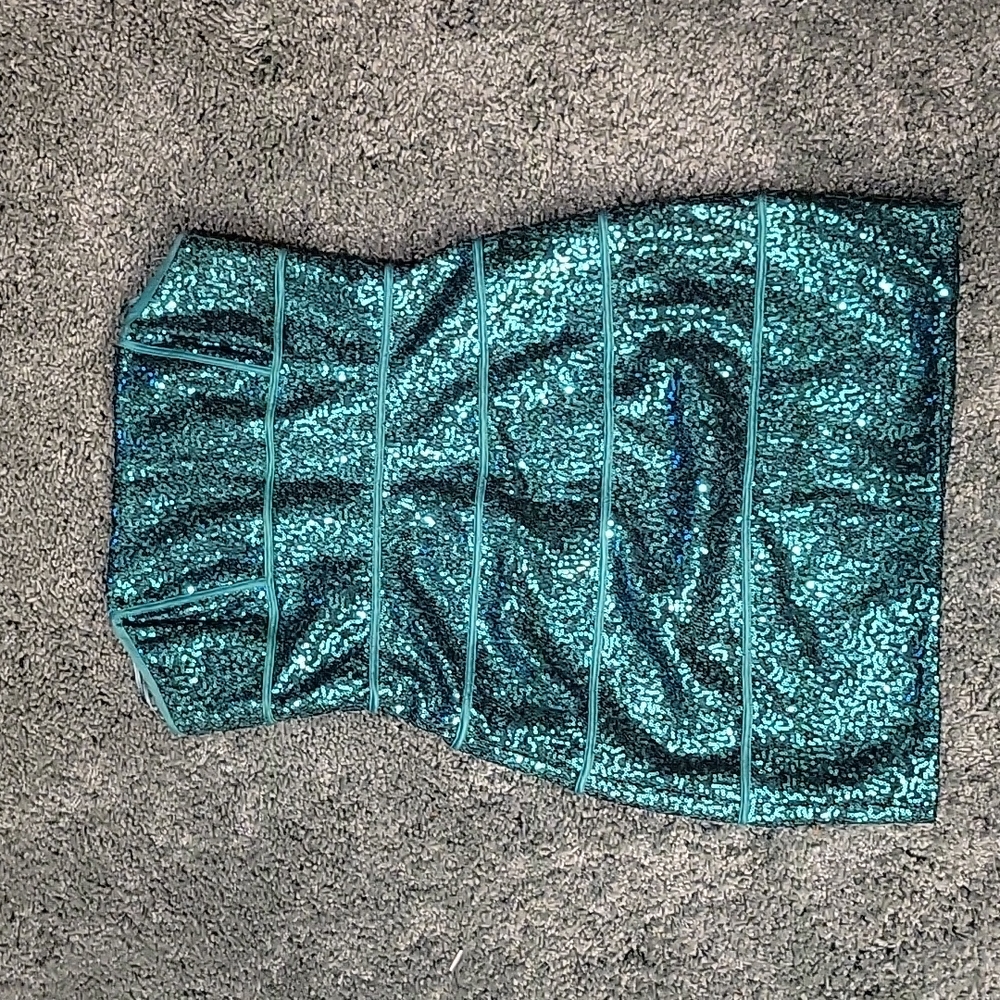 Max & Cleo Teal Sequin Strapless Dress Size 10